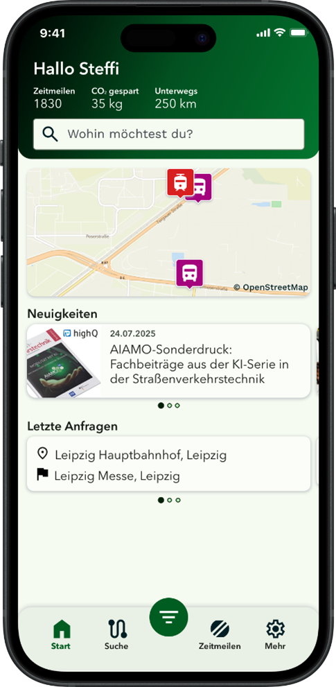 Home page with route search and news section
